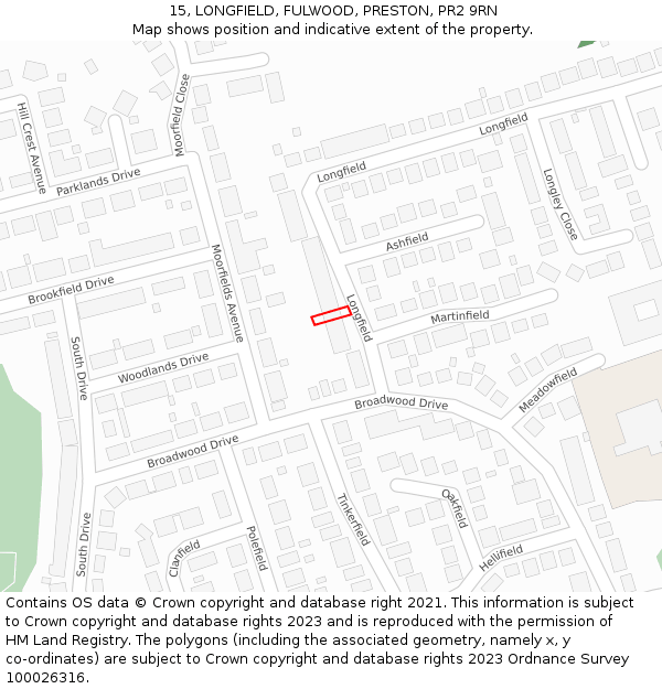 15, LONGFIELD, FULWOOD, PRESTON, PR2 9RN: Location map and indicative extent of plot