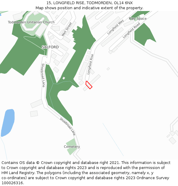 15, LONGFIELD RISE, TODMORDEN, OL14 6NX: Location map and indicative extent of plot