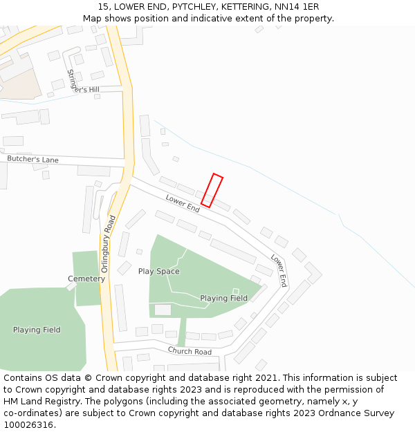 15, LOWER END, PYTCHLEY, KETTERING, NN14 1ER: Location map and indicative extent of plot