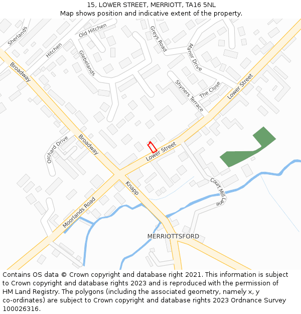 15, LOWER STREET, MERRIOTT, TA16 5NL: Location map and indicative extent of plot