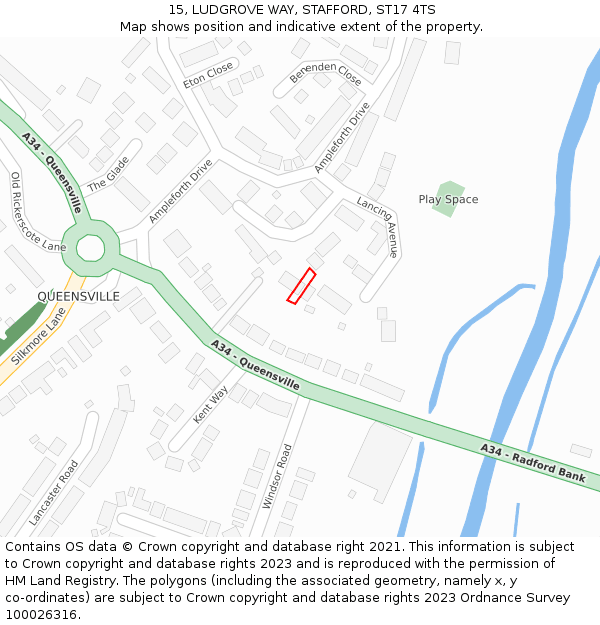 15, LUDGROVE WAY, STAFFORD, ST17 4TS: Location map and indicative extent of plot