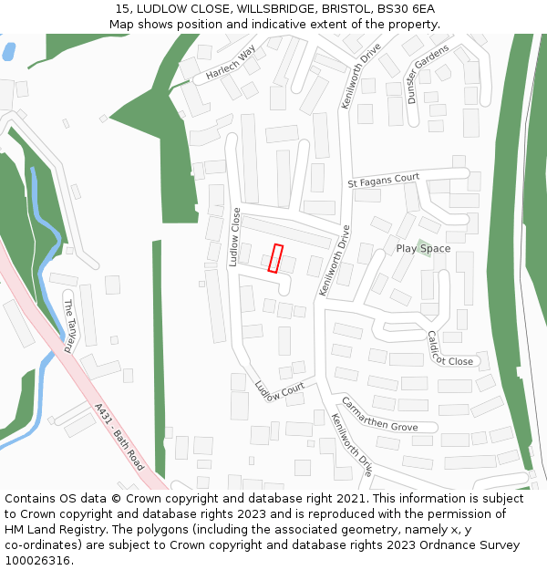 15, LUDLOW CLOSE, WILLSBRIDGE, BRISTOL, BS30 6EA: Location map and indicative extent of plot