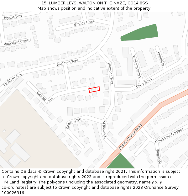 15, LUMBER LEYS, WALTON ON THE NAZE, CO14 8SS: Location map and indicative extent of plot