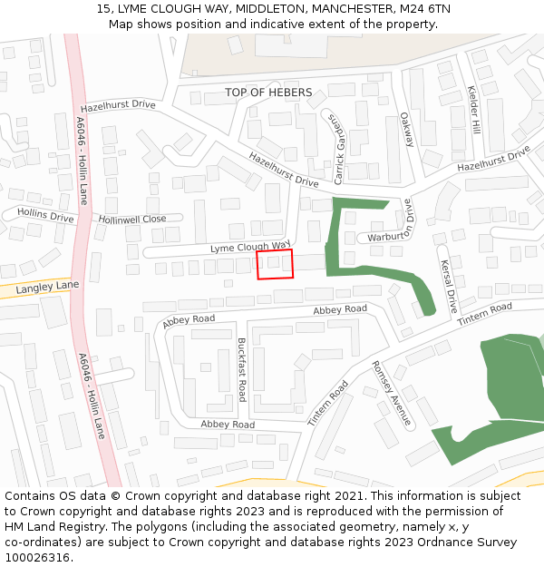 15, LYME CLOUGH WAY, MIDDLETON, MANCHESTER, M24 6TN: Location map and indicative extent of plot