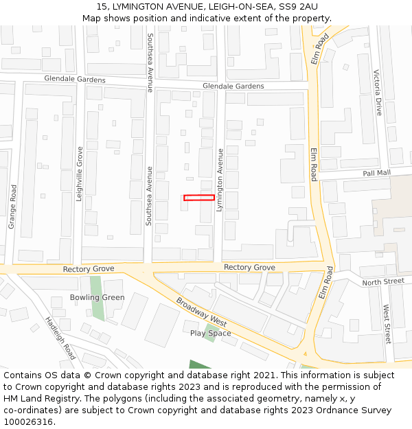 15, LYMINGTON AVENUE, LEIGH-ON-SEA, SS9 2AU: Location map and indicative extent of plot