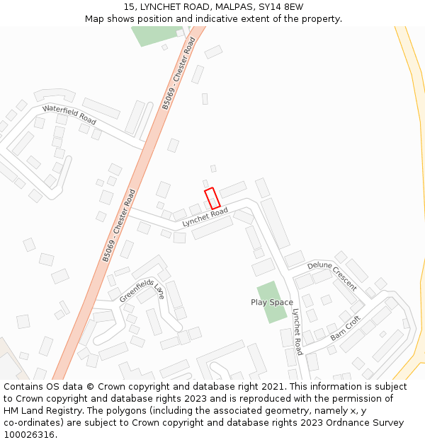 15, LYNCHET ROAD, MALPAS, SY14 8EW: Location map and indicative extent of plot