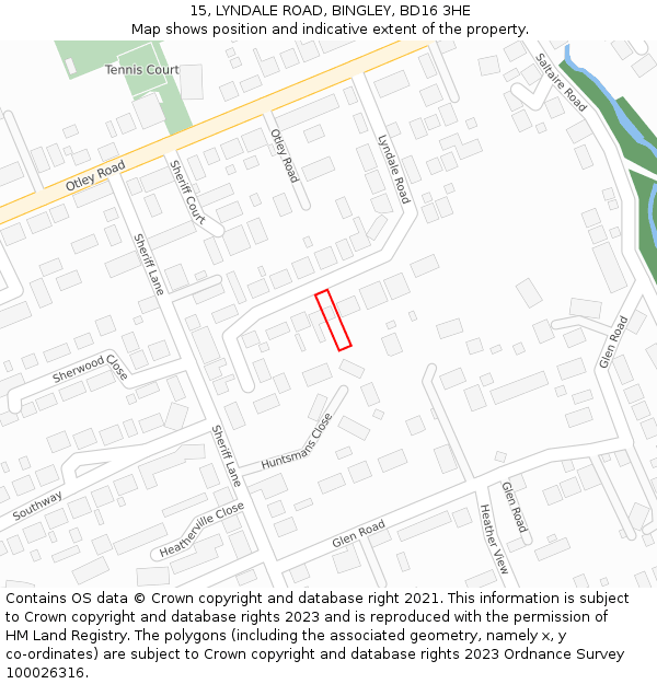 15, LYNDALE ROAD, BINGLEY, BD16 3HE: Location map and indicative extent of plot