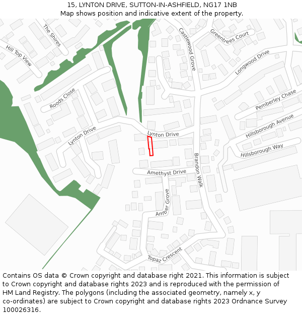 15, LYNTON DRIVE, SUTTON-IN-ASHFIELD, NG17 1NB: Location map and indicative extent of plot