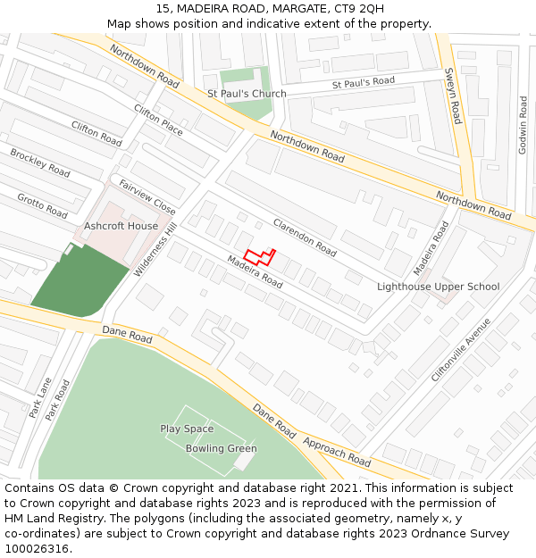 15, MADEIRA ROAD, MARGATE, CT9 2QH: Location map and indicative extent of plot