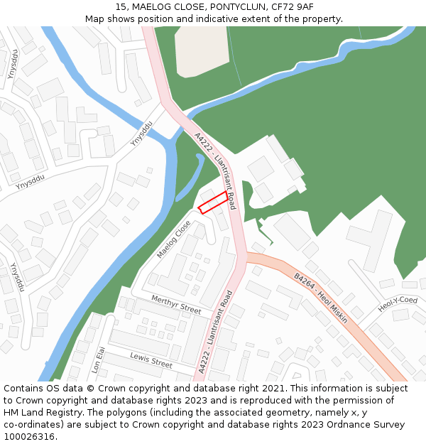 15, MAELOG CLOSE, PONTYCLUN, CF72 9AF: Location map and indicative extent of plot