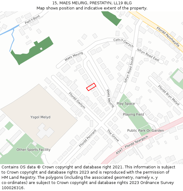 15, MAES MEURIG, PRESTATYN, LL19 8LG: Location map and indicative extent of plot