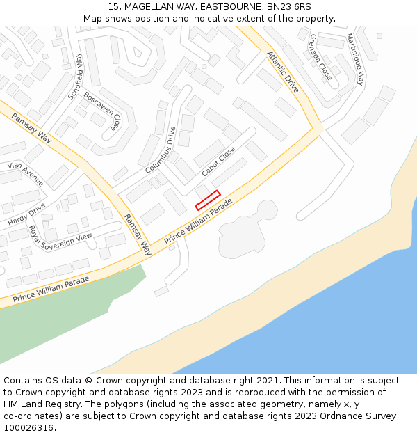 15, MAGELLAN WAY, EASTBOURNE, BN23 6RS: Location map and indicative extent of plot