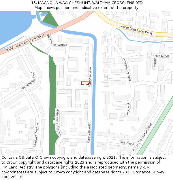 15, MAGNOLIA WAY, CHESHUNT, WALTHAM CROSS, EN8 0FD: Location map and indicative extent of plot