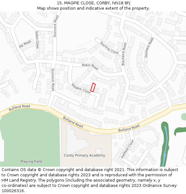 15, MAGPIE CLOSE, CORBY, NN18 8FJ: Location map and indicative extent of plot