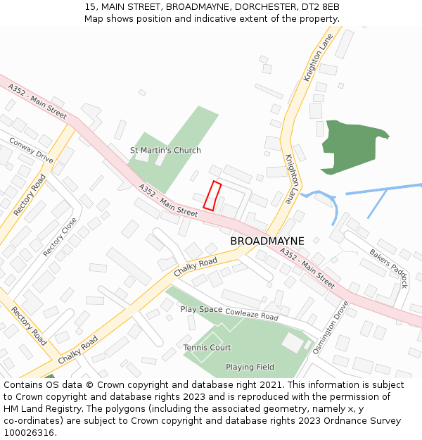 15, MAIN STREET, BROADMAYNE, DORCHESTER, DT2 8EB: Location map and indicative extent of plot