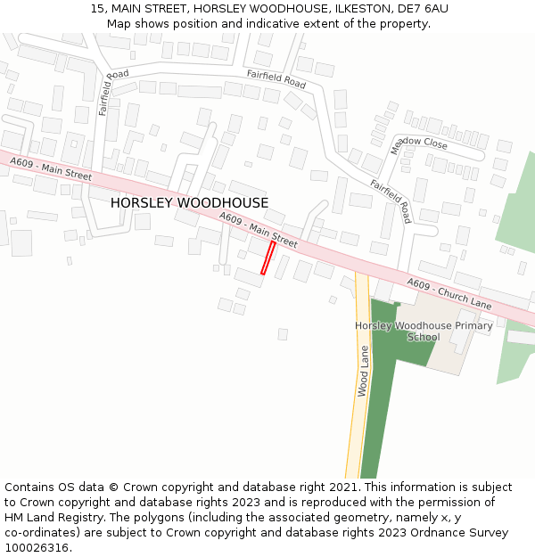 15, MAIN STREET, HORSLEY WOODHOUSE, ILKESTON, DE7 6AU: Location map and indicative extent of plot