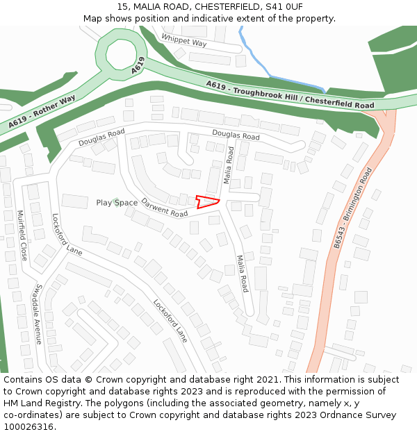 15, MALIA ROAD, CHESTERFIELD, S41 0UF: Location map and indicative extent of plot