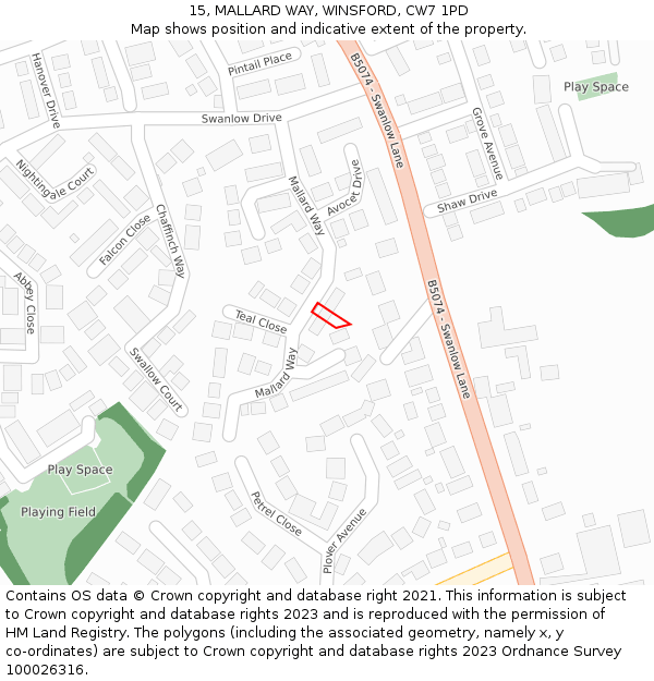 15, MALLARD WAY, WINSFORD, CW7 1PD: Location map and indicative extent of plot