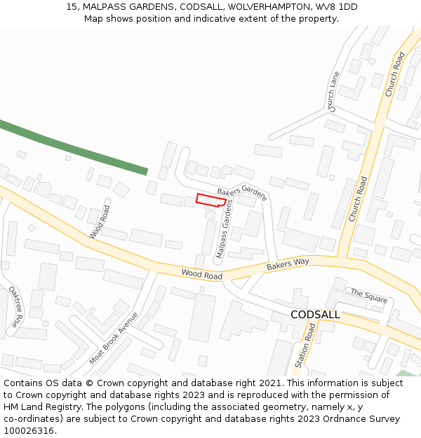 15, MALPASS GARDENS, CODSALL, WOLVERHAMPTON, WV8 1DD: Location map and indicative extent of plot