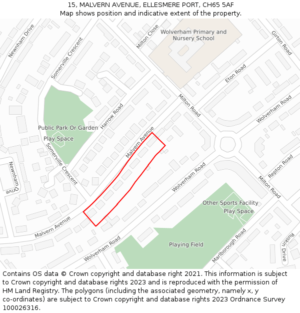 15, MALVERN AVENUE, ELLESMERE PORT, CH65 5AF: Location map and indicative extent of plot