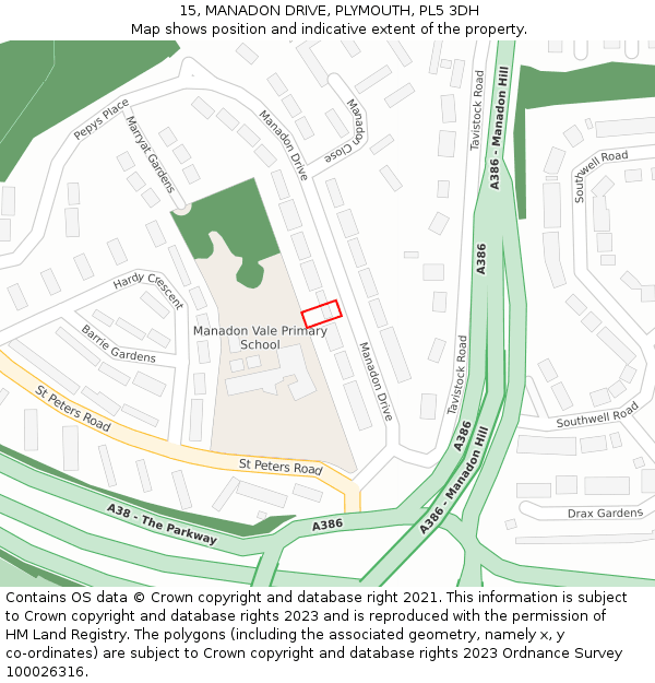 15, MANADON DRIVE, PLYMOUTH, PL5 3DH: Location map and indicative extent of plot