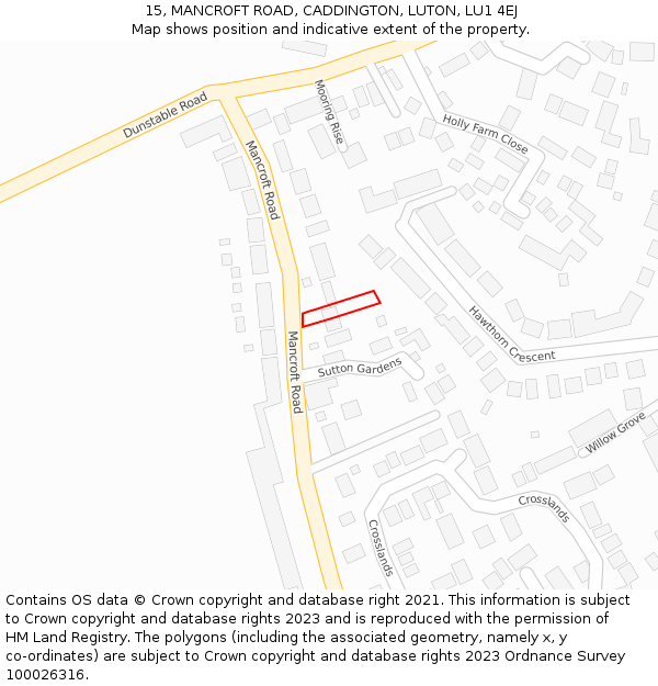 15, MANCROFT ROAD, CADDINGTON, LUTON, LU1 4EJ: Location map and indicative extent of plot