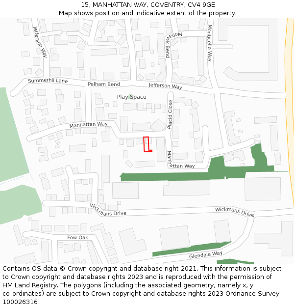 15, MANHATTAN WAY, COVENTRY, CV4 9GE: Location map and indicative extent of plot
