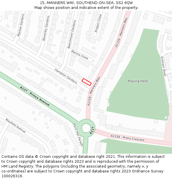 15, MANNERS WAY, SOUTHEND-ON-SEA, SS2 6QW: Location map and indicative extent of plot