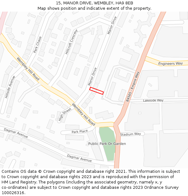 15, MANOR DRIVE, WEMBLEY, HA9 8EB: Location map and indicative extent of plot