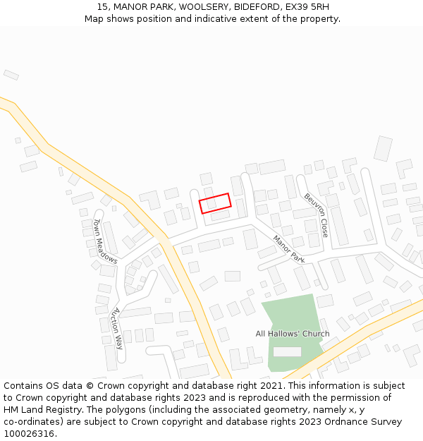 15, MANOR PARK, WOOLSERY, BIDEFORD, EX39 5RH: Location map and indicative extent of plot