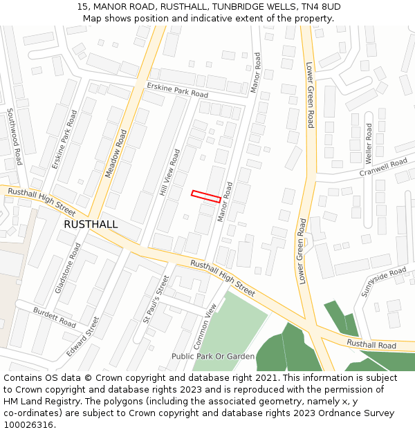 15, MANOR ROAD, RUSTHALL, TUNBRIDGE WELLS, TN4 8UD: Location map and indicative extent of plot