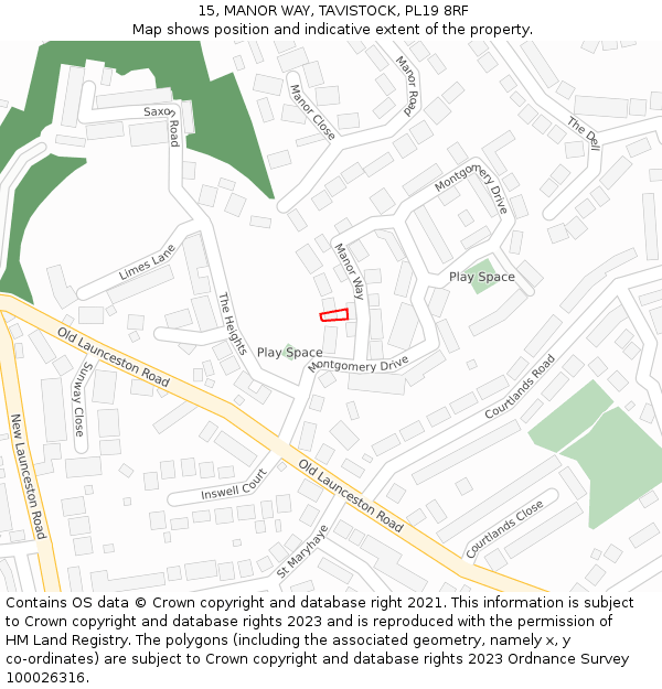 15, MANOR WAY, TAVISTOCK, PL19 8RF: Location map and indicative extent of plot