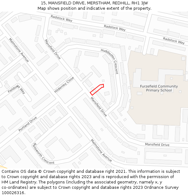 15, MANSFIELD DRIVE, MERSTHAM, REDHILL, RH1 3JW: Location map and indicative extent of plot