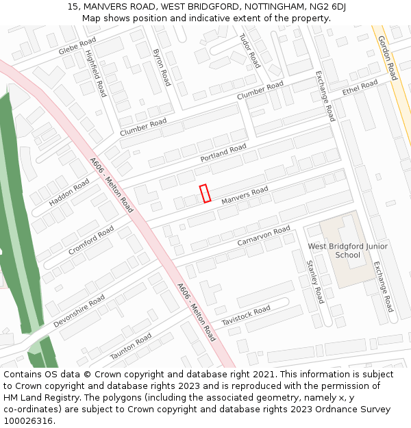 15, MANVERS ROAD, WEST BRIDGFORD, NOTTINGHAM, NG2 6DJ: Location map and indicative extent of plot