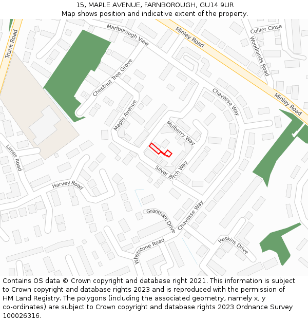 15, MAPLE AVENUE, FARNBOROUGH, GU14 9UR: Location map and indicative extent of plot