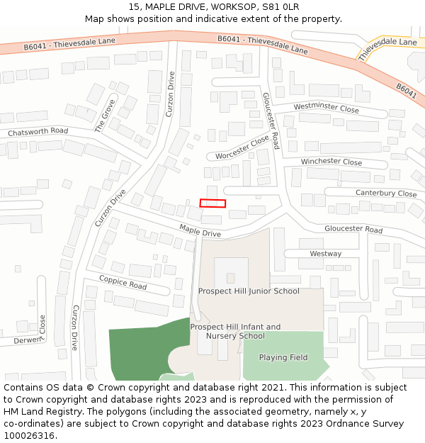 15, MAPLE DRIVE, WORKSOP, S81 0LR: Location map and indicative extent of plot