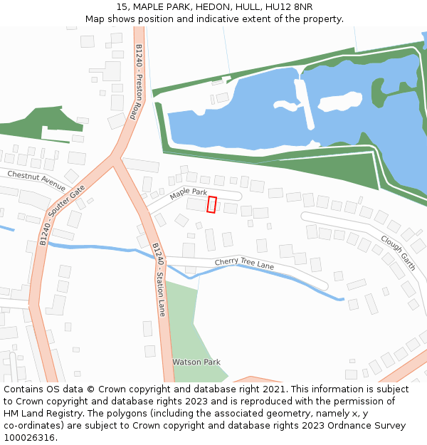 15, MAPLE PARK, HEDON, HULL, HU12 8NR: Location map and indicative extent of plot