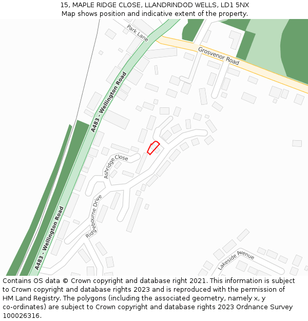 15, MAPLE RIDGE CLOSE, LLANDRINDOD WELLS, LD1 5NX: Location map and indicative extent of plot