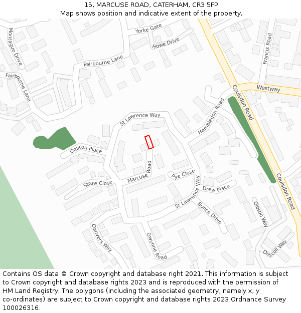 15, MARCUSE ROAD, CATERHAM, CR3 5FP: Location map and indicative extent of plot