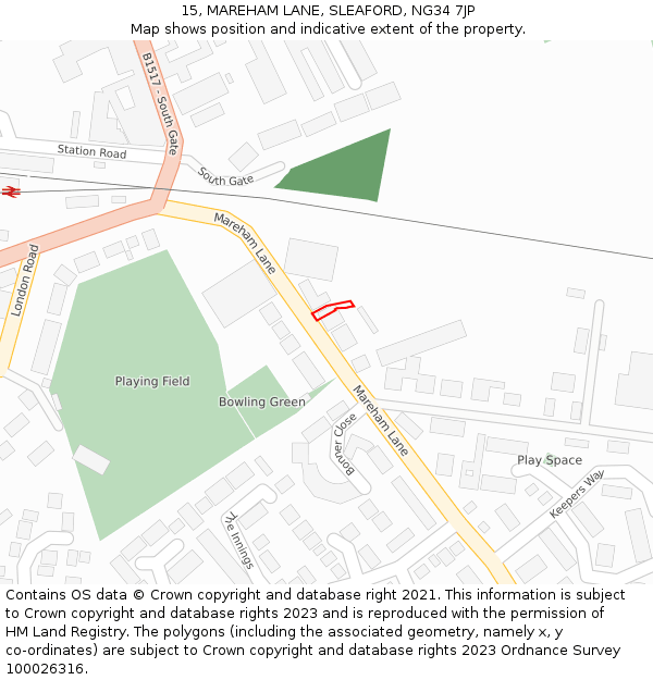 15, MAREHAM LANE, SLEAFORD, NG34 7JP: Location map and indicative extent of plot