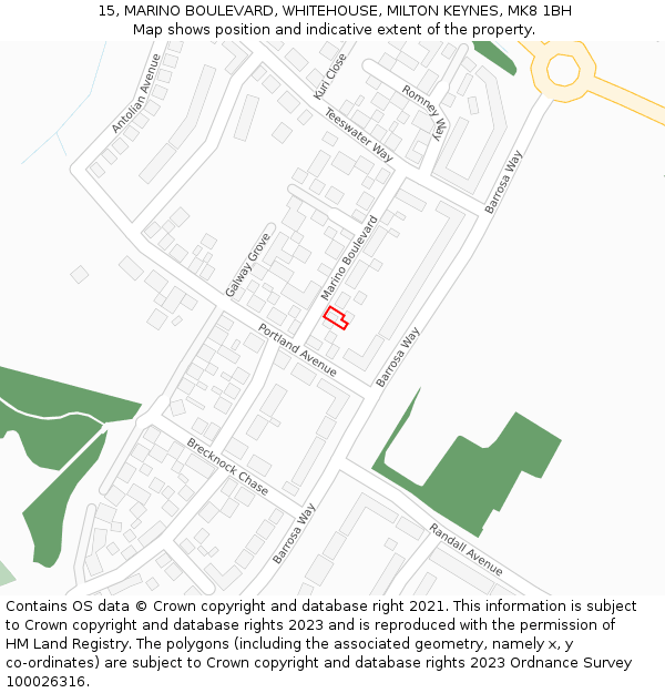 15, MARINO BOULEVARD, WHITEHOUSE, MILTON KEYNES, MK8 1BH: Location map and indicative extent of plot