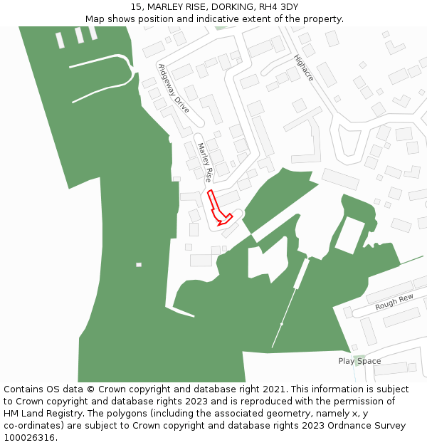 15, MARLEY RISE, DORKING, RH4 3DY: Location map and indicative extent of plot