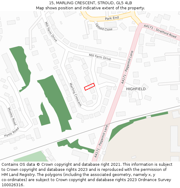 15, MARLING CRESCENT, STROUD, GL5 4LB: Location map and indicative extent of plot