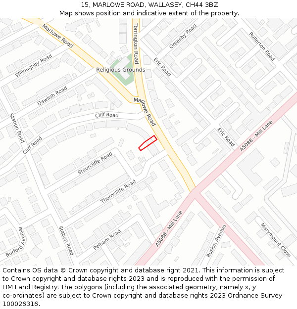 15, MARLOWE ROAD, WALLASEY, CH44 3BZ: Location map and indicative extent of plot