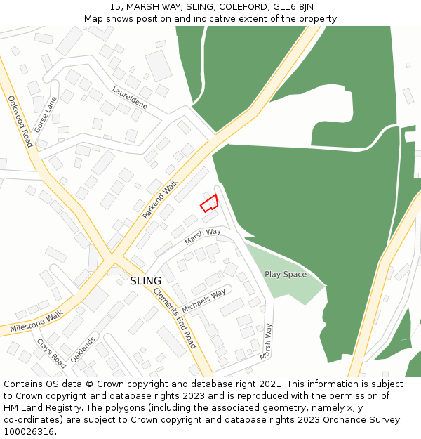 15, MARSH WAY, SLING, COLEFORD, GL16 8JN: Location map and indicative extent of plot