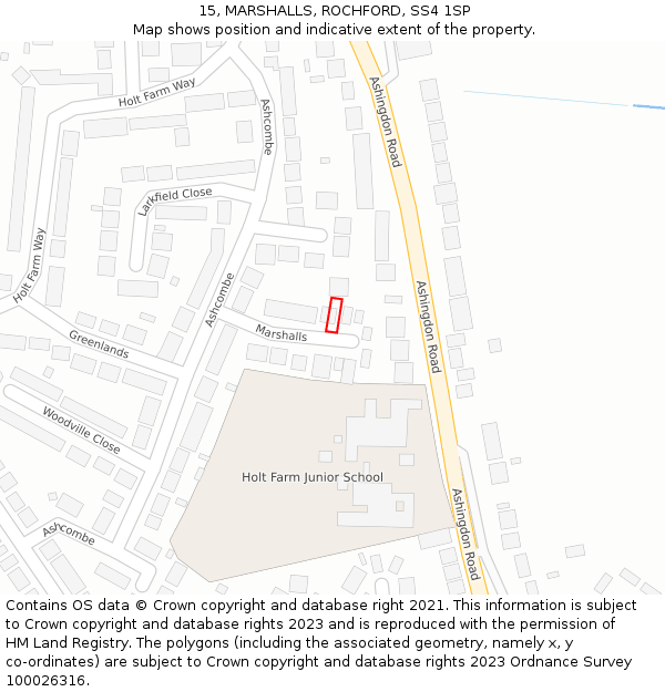 15, MARSHALLS, ROCHFORD, SS4 1SP: Location map and indicative extent of plot