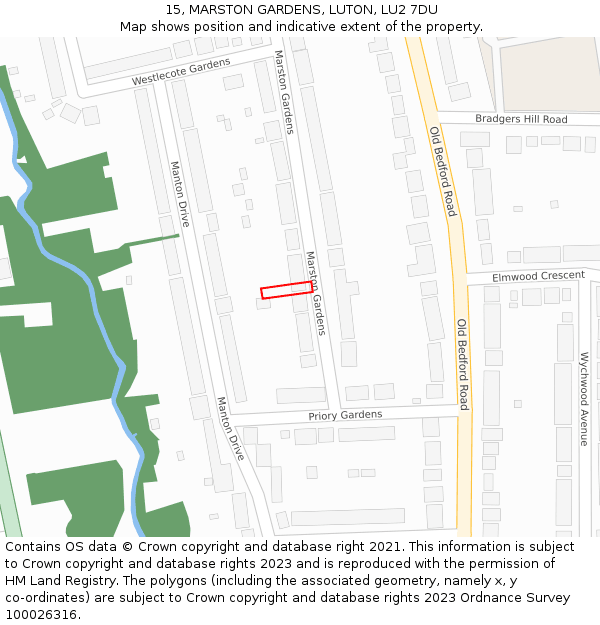 15, MARSTON GARDENS, LUTON, LU2 7DU: Location map and indicative extent of plot