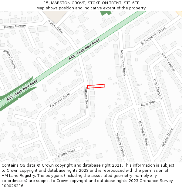 15, MARSTON GROVE, STOKE-ON-TRENT, ST1 6EF: Location map and indicative extent of plot