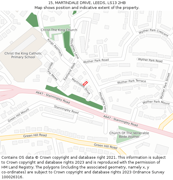 15, MARTINDALE DRIVE, LEEDS, LS13 2HB: Location map and indicative extent of plot