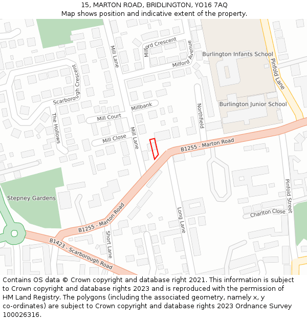 15, MARTON ROAD, BRIDLINGTON, YO16 7AQ: Location map and indicative extent of plot